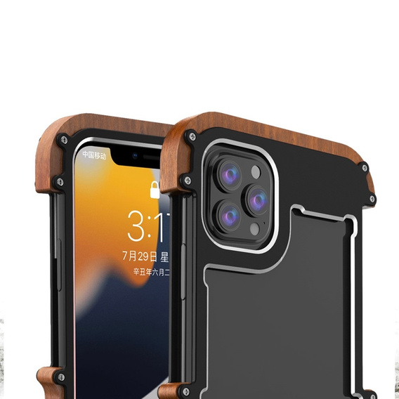 Чехол R-JUST для iPhone 13, Alu Wood Bumper, черный