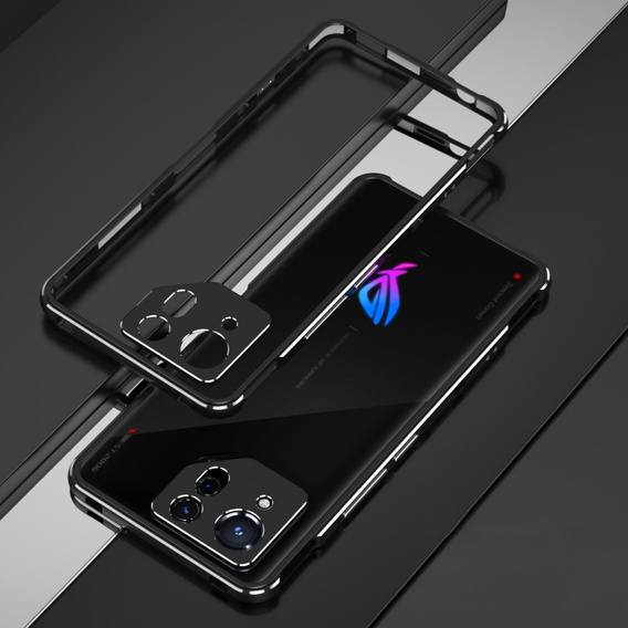 Чехол для ASUS ROG Phone 8 Pro, Armor Bumper, с крышкой объектива, чёрный / серебряный