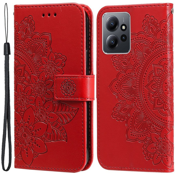 Откидной чехол для Xiaomi Redmi Note 12 4G, Mandala Flower, красный