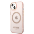 Чехол GUESS до iPhone 13, Gold Outline Translucent MagSafe, розовый