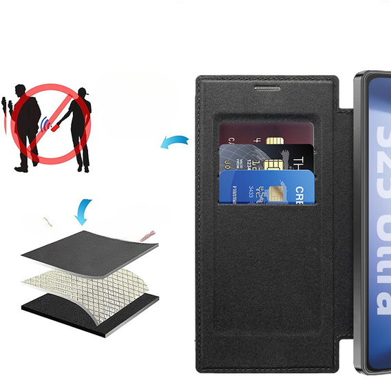 Откидной чехол для Samsung Galaxy S25 Ultra, RFID Wallet MagSafe CamShield, чёрный