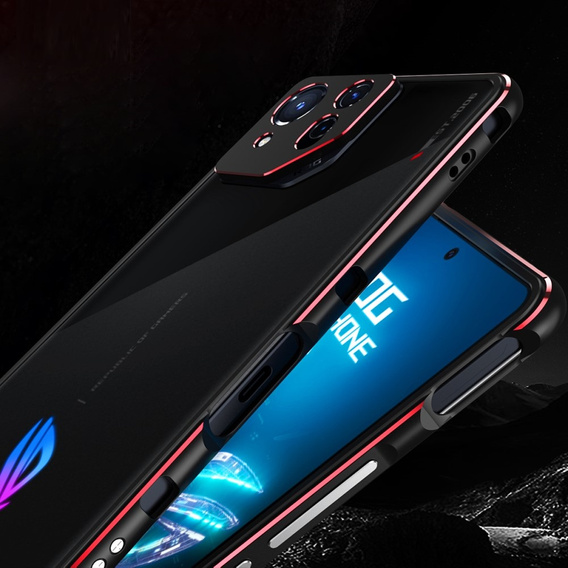 Чехол для ASUS ROG Phone 8 Pro, Armor Bumper, с крышкой объектива, чёрный / красный