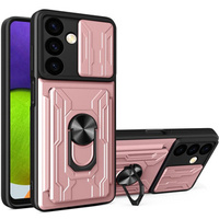 Бронированный чехол для Samsung Galaxy S24, Camera Slide Card Slot, розовый rose gold