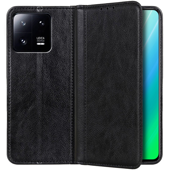 Чехол до Xiaomi 13, Wallet Litchi Leather, чёрный