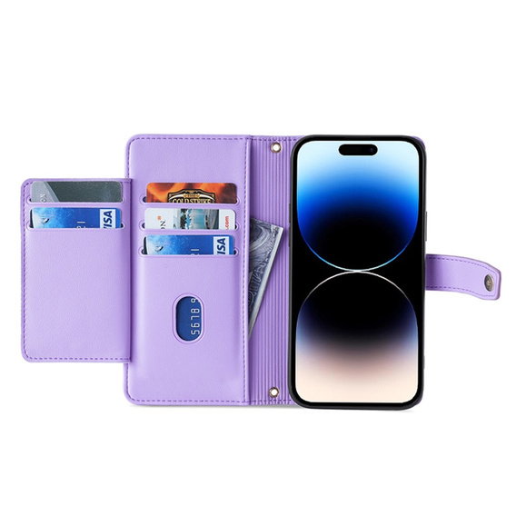 Откидной чехол для iPhone 14 Pro Max, Wallet Zipper Pocket, фиолетовый