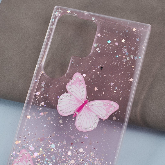 Чохол для Samsung Galaxy S24 Ultra, Glitter Butterfly, рожевий