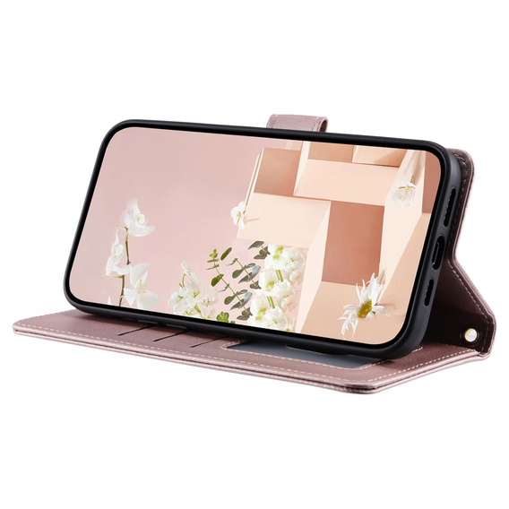 Чохол-сумка для Samsung Galaxy S25, Rhombus Crossbody Leather, рожевий rose gold