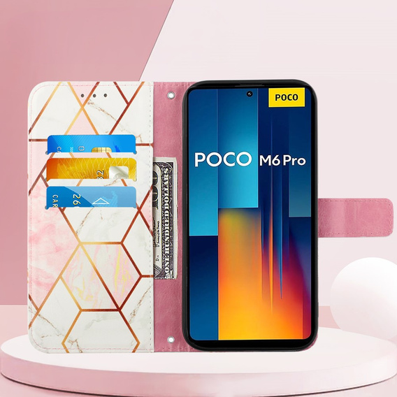 Откидной чехол для Xiaomi Redmi Note 13 Pro 4G, Wallet, Marble розовый