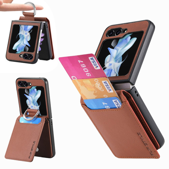 Чохол для Samsung Galaxy Z Flip6 5G, Card Slot Ring Case, коричневий