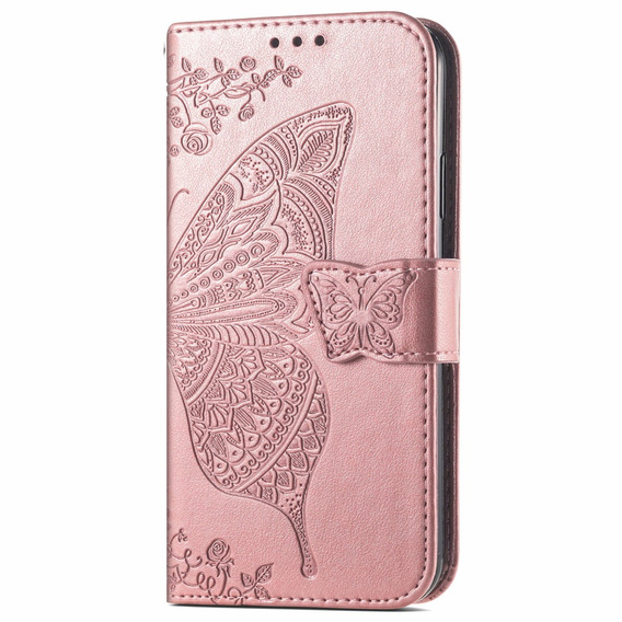 Откидной чехол для Oppo Reno 12FS / 12F, Butterfly, розовый rose gold