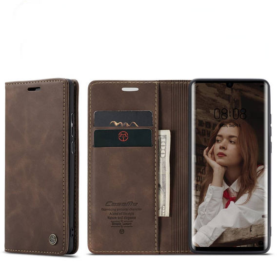 Чехол CASEME для Huawei P30 Pro, Leather Wallet Case, тёмно-коричневый