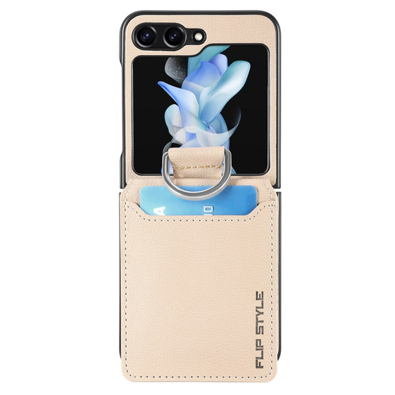 Чехол для Samsung Galaxy Z Flip6 5G, Card Slot Ring Case, бежевый