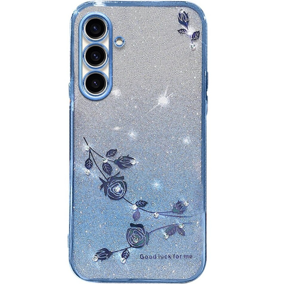 Чехол для Samsung Galaxy A54, Glitter Flower, синий