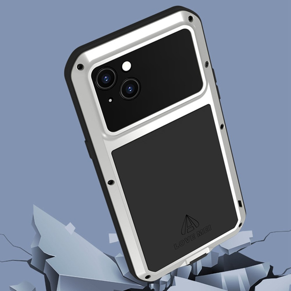 Чехол Love Mei до iPhone 14, armored with glass, серебряный