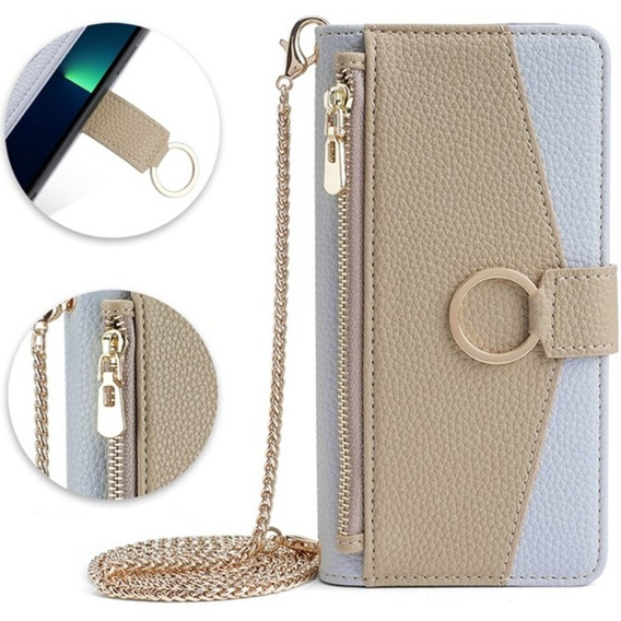 Флип-кейс для iPhone 13, Wallet Zipper Pocket, с зеркалом, синий