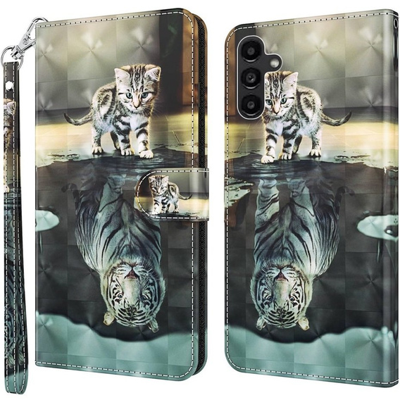 Откидной чехол для Samsung Galaxy A14 4G/5G, Wallet, Cat & Tiger, серый