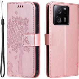 Чехол с откидной крышкой для Xiaomi 13T / 13T Pro, дерево, розовый rose gold