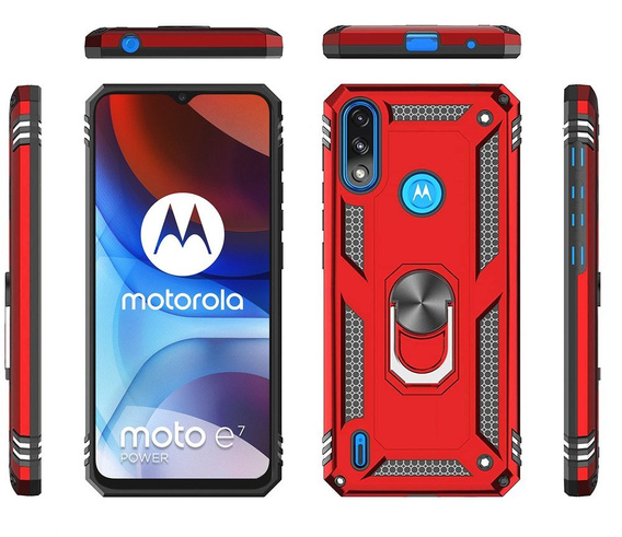 Бронированный Чехол до Motorola Moto E7 Power / E7i Power, Nox Case Ring, красный