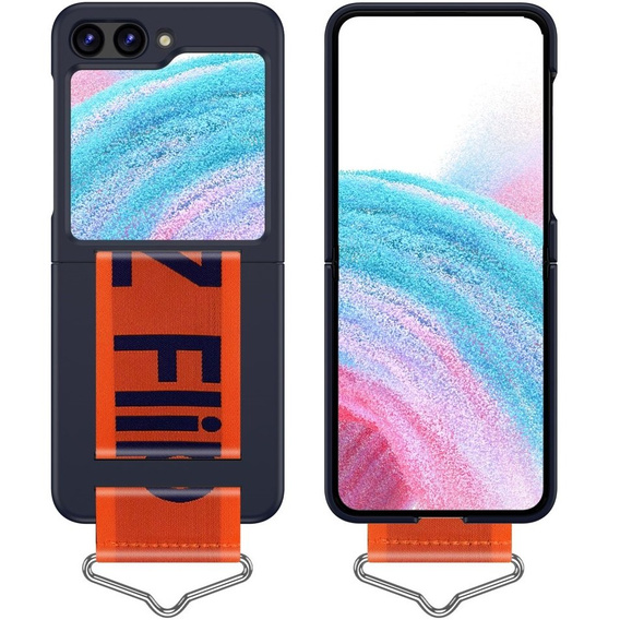 Чехол для Galaxy Z Flip 5, Strap Cover, тёмно-синий/оранжевый