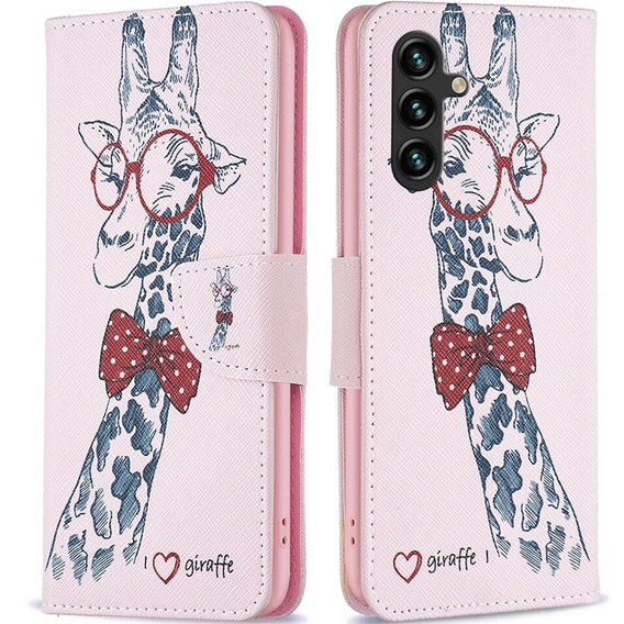 Чохол-книжка для Samsung Galaxy A25 5G, Wallet, giraffe, рожевий + скло 9H 