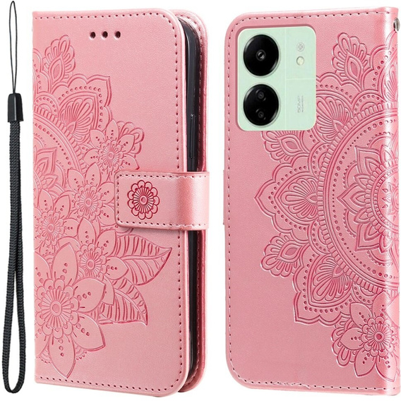 Откидной чехол для Xiaomi Redmi 13C / Poco C65, Mandala Flower, розовый