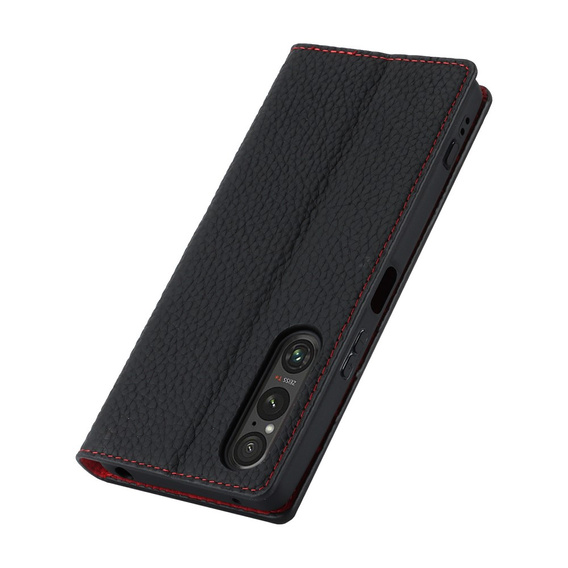 Откидной чехол для Sony Xperia 1 V, Litchi Skin Grain, чёрный