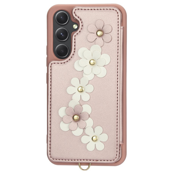 Чехол для Samsung Galaxy A55 5G, Leather Flower Card Slot, розовый