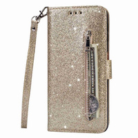 Откидной чехол для Samsung Galaxy S24, Wallet Zipper Pocket Glittery, золотой