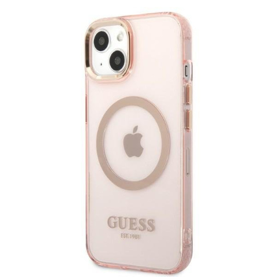 Чехол GUESS до iPhone 13, Gold Outline Translucent MagSafe, розовый