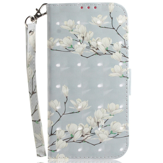 Откидной чехол для Motorola Moto E22 / E22i, Wallet, flowers magnolia, белый