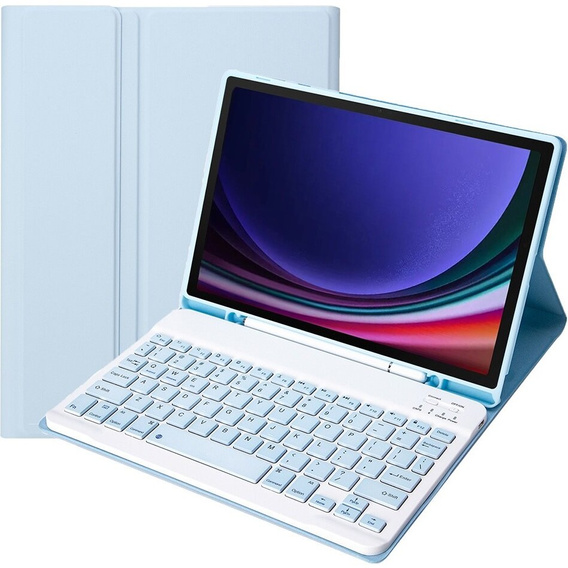 Чехол + клавиатура Samsung Galaxy Tab S9, Leather Pen Slot, светло-голубой