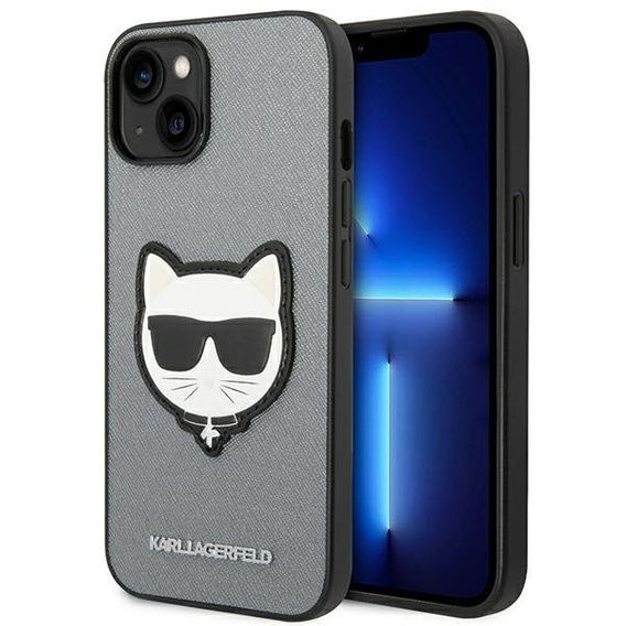 Чoхол Karl Lagerfeld до iPhone 14 Plus, Saffiano Choupette Head Patch, сріблястий