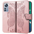 Откидной чехол для Xiaomi 12 Pro, Butterfly, розовый rose gold