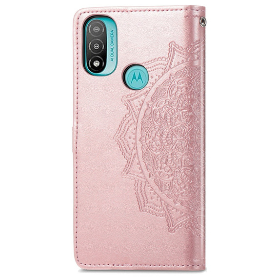 Откидной чехол для Motorola Moto E20/E30/E40, Mandala, розовый rose gold