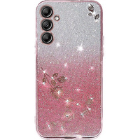 Чохол для Samsung Galaxy S24+ Plus, Glitter Flower, рожевий rose gold