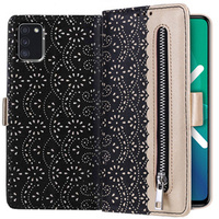 Чохол-кришка для Samsung Galaxy A41, Wallet Pocket Zipper Lace, чорний