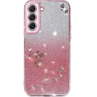 Чохол для Samsung Galaxy S22+ Plus, Glitter Flower, рожевий rose gold