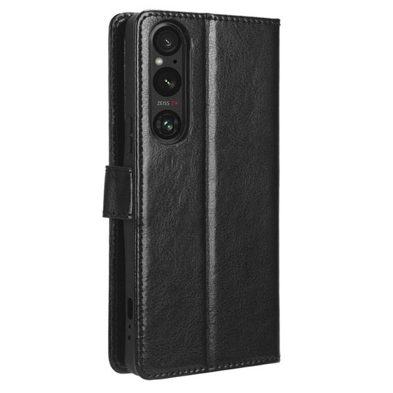 Откидной чехол для Sony Xperia 1 V, Crazy Horse Wallet, чёрный