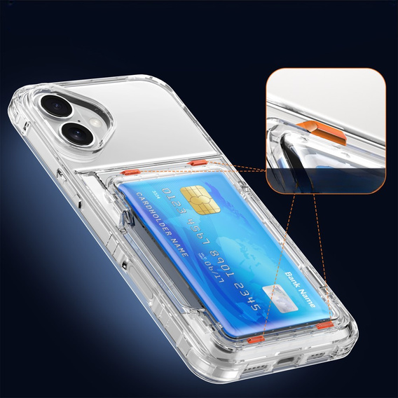 Чехол для iPhone 16, Card Holder Kickstand, прозрачный