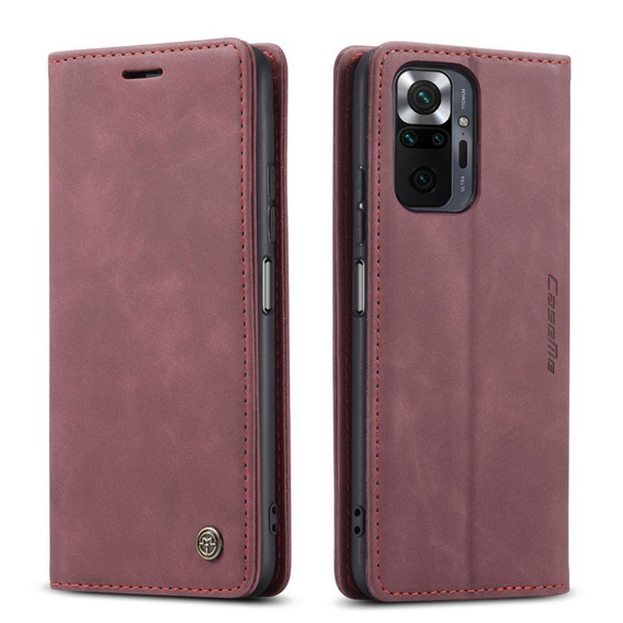 Чехол CASEME для Xiaomi Redmi Note 10 Pro, Leather Wallet Case, красный