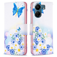 Чохол-книжка для Xiaomi Redmi 13C / Poco C65, Wallet, butterfly & flowers, білий