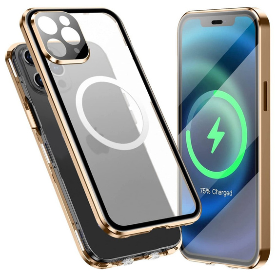 Магнитный чехол с двойным стеклом MagSafe для iPhone 12 Pro, золотой