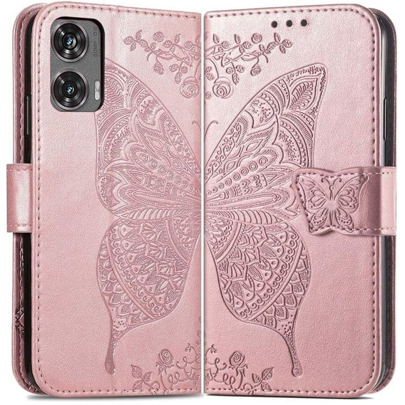 Чохол-книжка для Motorola Moto G85, Butterfly, рожевий rose gold