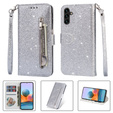 Откидной чехол для Samsung Galaxy A35 5G, Wallet Zipper Pocket Glittery, серебряный