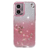 Чохол для Motorola Moto G24 / G24 Power / G04, Glitter Flower, рожевий rose gold