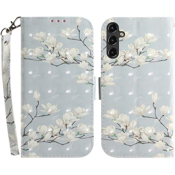 Откидной чехол для Samsung Galaxy A14 4G/5G, Wallet, flowers magnolia, белый