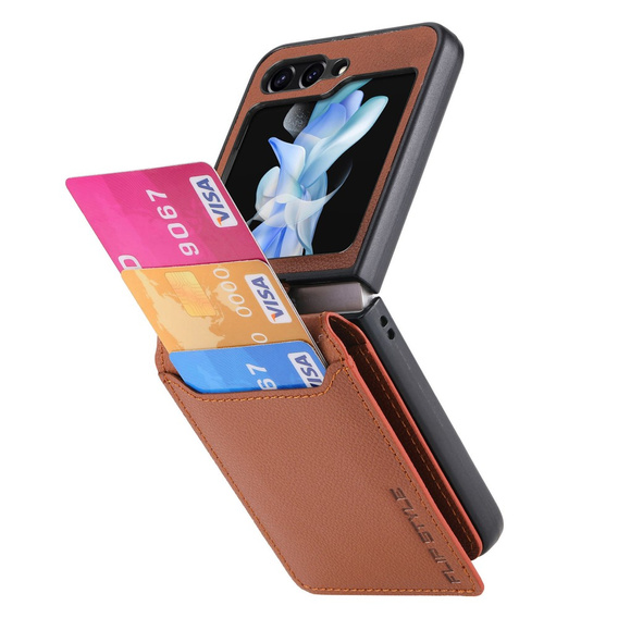 Чехол для Samsung Galaxy Z Flip6 5G, Card Slot Ring Case, коричневый