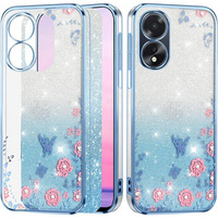 Чехол для Oppo A18 4G / A38 4G, Glitter Flower, синий