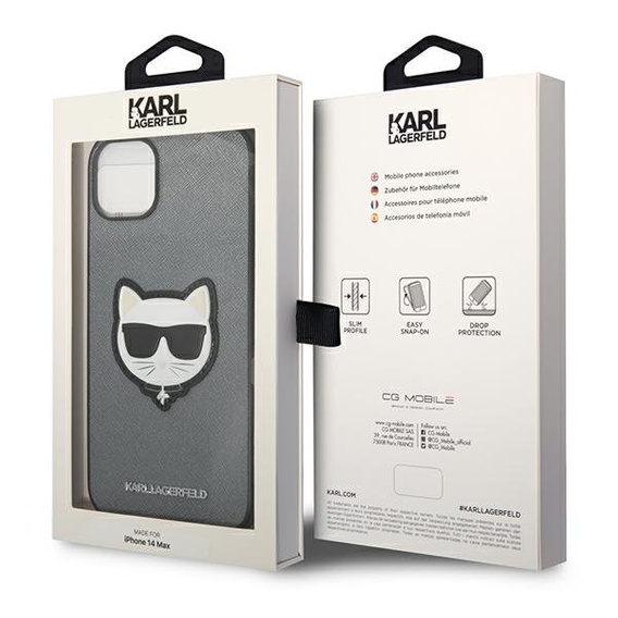 Чoхол Karl Lagerfeld до iPhone 14 Plus, Saffiano Choupette Head Patch, сріблястий