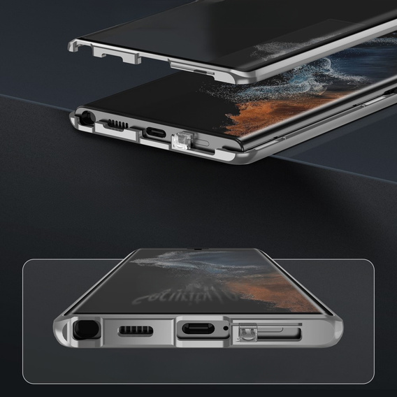 Чехол для Samsung Galaxy S23 Ultra, Magnetic Dual Glass, серебряный